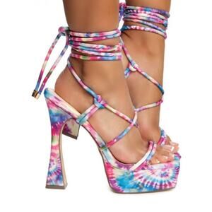Liliana Johana Tie Dye Platform Wrap-Around Ankle High Heels Prom Homecoming 7.5